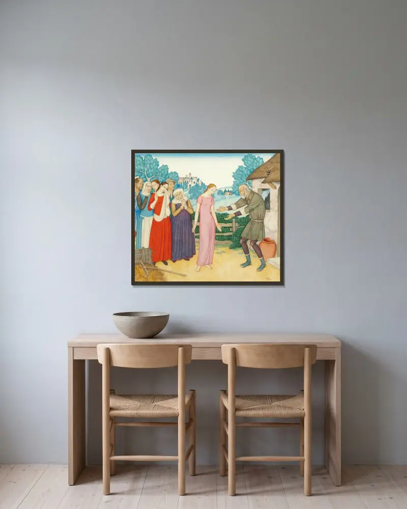 Klerkens berättelse, nr 1 Canterbury Tales, Griselda av Edmund Dulac inramad på en vägg