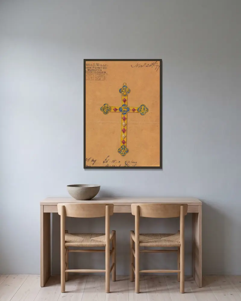 Design executed for Jones and Willis, metal and wood-workers and church furniture manufacturers of Birmingham and London – nr 10 av George Edmund Street inramad på en vägg