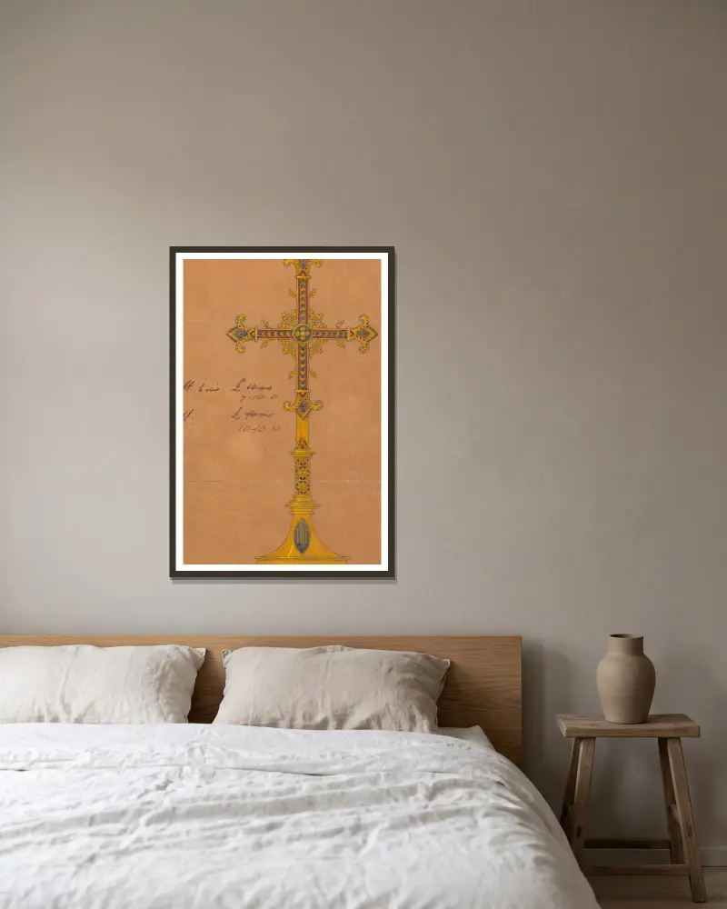 Design executed for Jones and Willis, metal and wood-workers and church furniture manufacturers of Birmingham and London – nr 13 av George Edmund Street inramad på en vägg