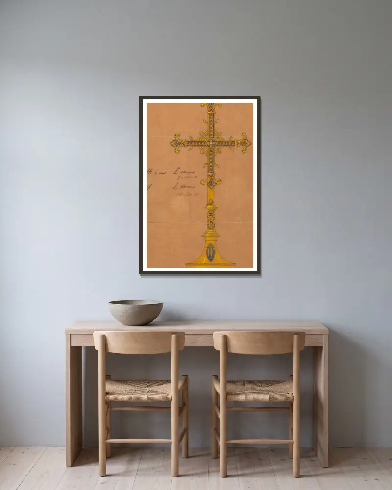 Design executed for Jones and Willis, metal and wood-workers and church furniture manufacturers of Birmingham and London – nr 13 av George Edmund Street inramad på en vägg