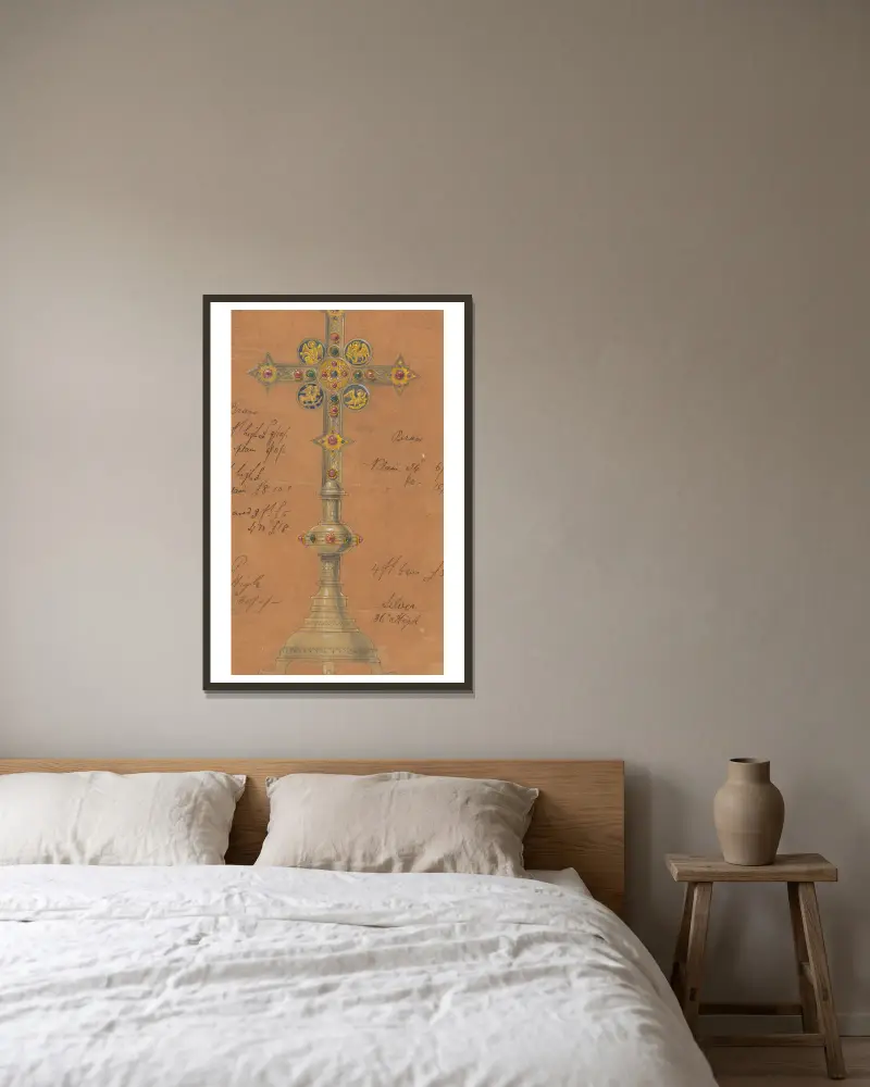 Design executed for Jones and Willis, metal and wood-workers and church furniture manufacturers of Birmingham and London – nr 19 av George Edmund Street inramad på en vägg