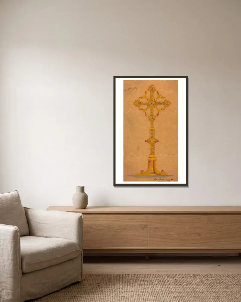 Design executed for Jones and Willis, metal and wood-workers and church furniture manufacturers of Birmingham and London – nr 24 av George Edmund Street inramad på en vägg