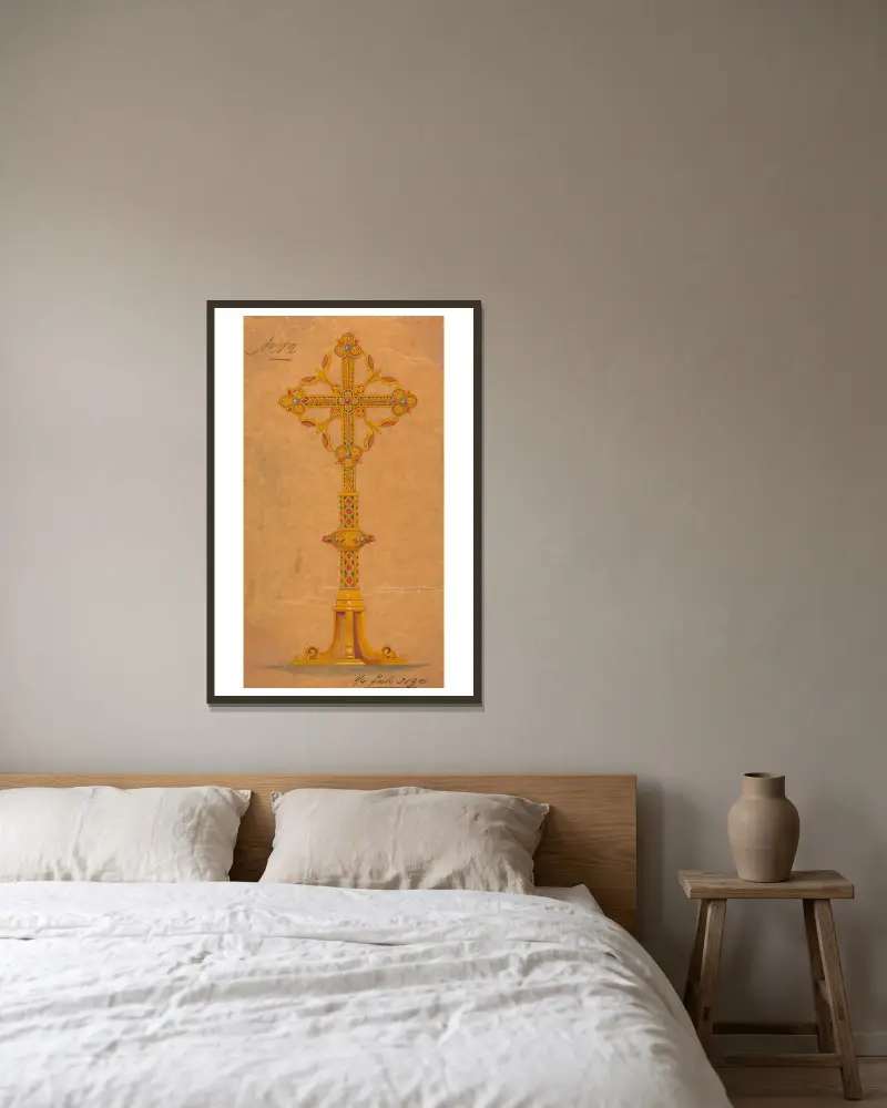 Design executed for Jones and Willis, metal and wood-workers and church furniture manufacturers of Birmingham and London – nr 24 av George Edmund Street inramad på en vägg