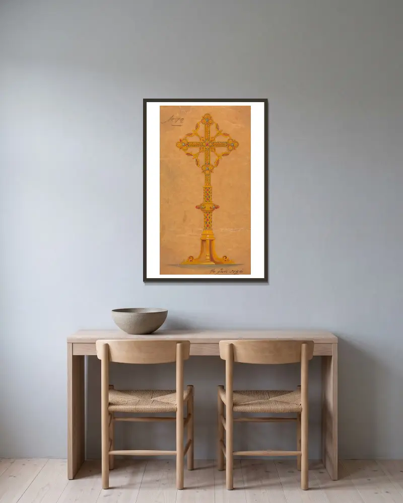 Design executed for Jones and Willis, metal and wood-workers and church furniture manufacturers of Birmingham and London – nr 24 av George Edmund Street inramad på en vägg