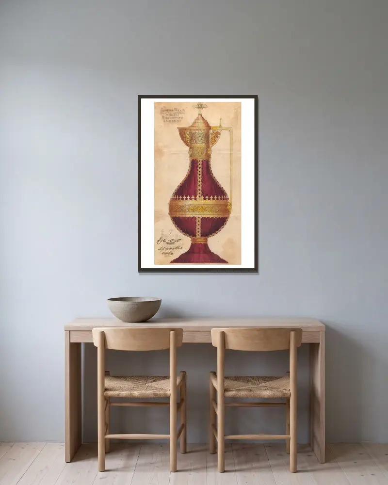 Design executed for Jones and Willis, metal and wood-workers and church furniture manufacturers of Birmingham and London – nr 25 av George Edmund Street inramad på en vägg