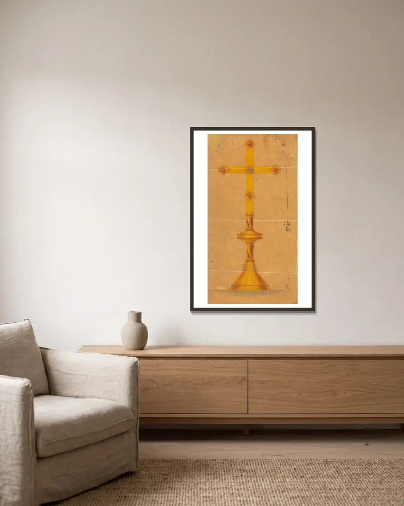 Design executed for Jones and Willis, metal and wood-workers and church furniture manufacturers of Birmingham and London – nr 26 av George Edmund Street inramad på en vägg