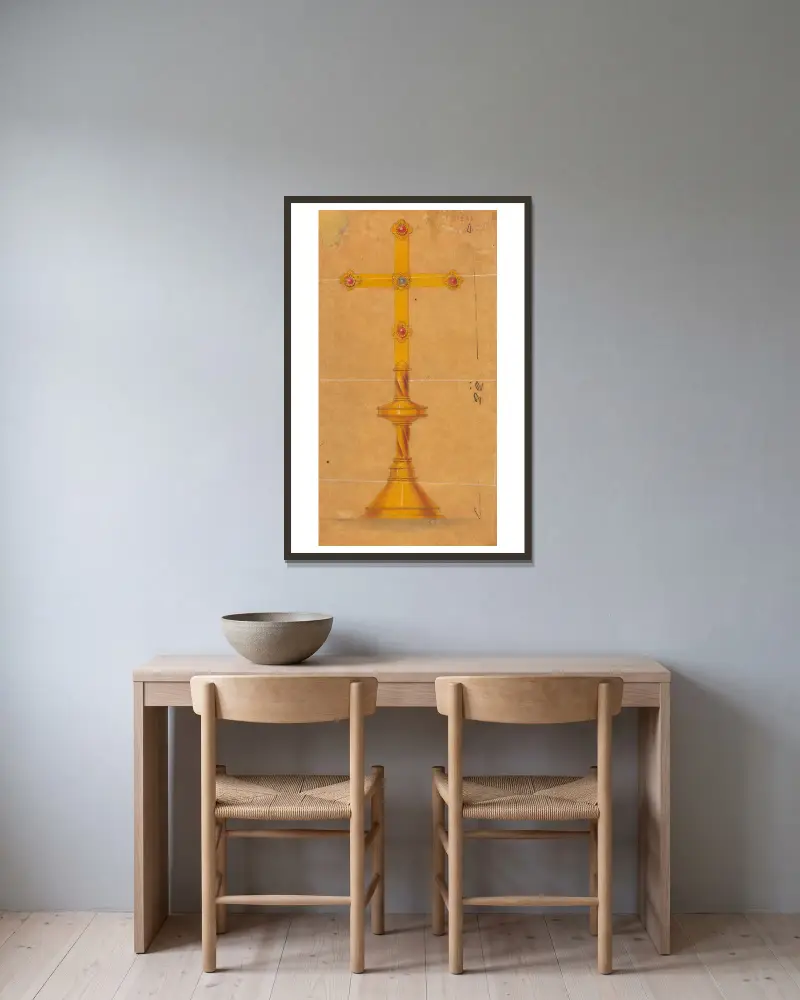 Design executed for Jones and Willis, metal and wood-workers and church furniture manufacturers of Birmingham and London – nr 26 av George Edmund Street inramad på en vägg