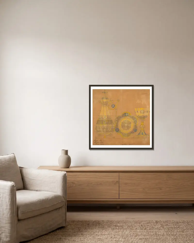 Design executed for Jones and Willis, metal and wood-workers and church furniture manufacturers of Birmingham and London – nr 3 av George Edmund Street inramad på en vägg
