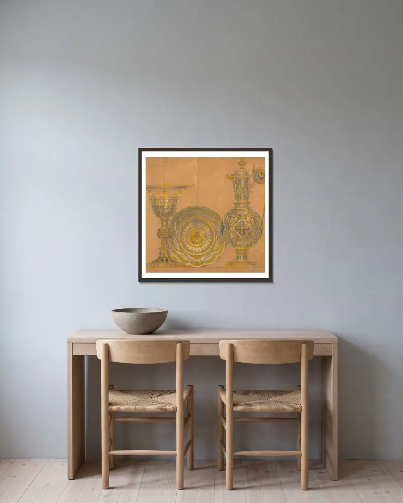Design executed for Jones and Willis, metal and wood-workers and church furniture manufacturers of Birmingham and London – nr 5 av George Edmund Street inramad på en vägg