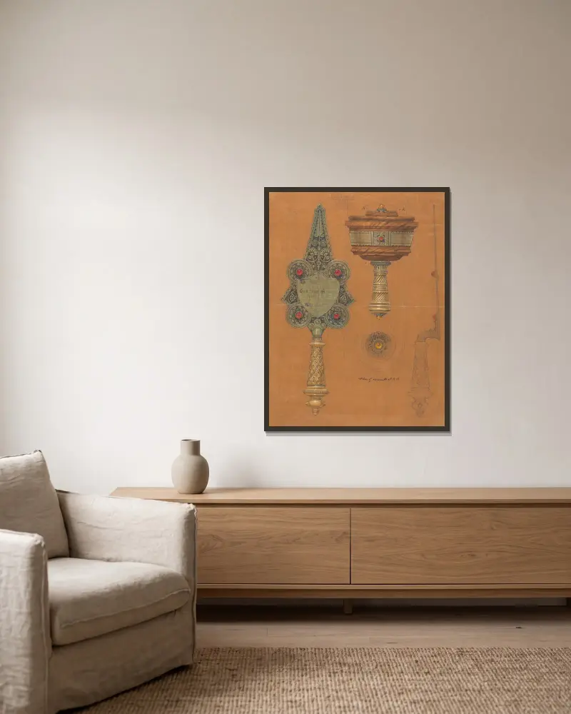 Design executed for Jones and Willis, metal and wood-workers and church furniture manufacturers of Birmingham and London – nr 8 av George Edmund Street inramad på en vägg