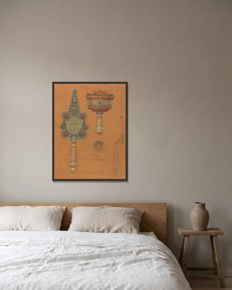 Design executed for Jones and Willis, metal and wood-workers and church furniture manufacturers of Birmingham and London – nr 8 av George Edmund Street inramad på en vägg