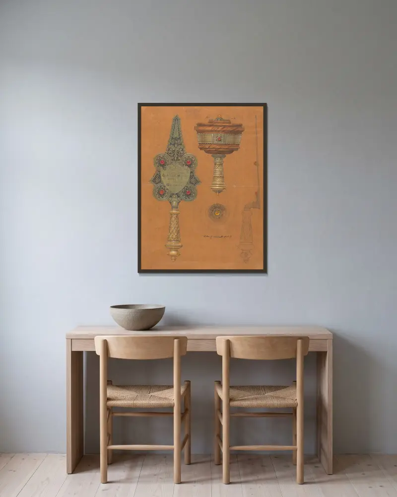 Design executed for Jones and Willis, metal and wood-workers and church furniture manufacturers of Birmingham and London – nr 8 av George Edmund Street inramad på en vägg