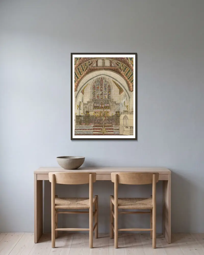 Design för polykrom utsmyckning av en kyrka – nr 1 av George Edmund Street inramad på en vägg