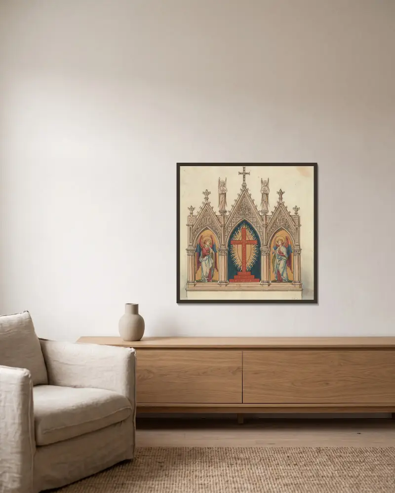Designs executed for Jones and Willis, metal and wood-workers and church furniture manufacturers of Birmingham and London 8 av George Edmund Street inramad på en vägg
