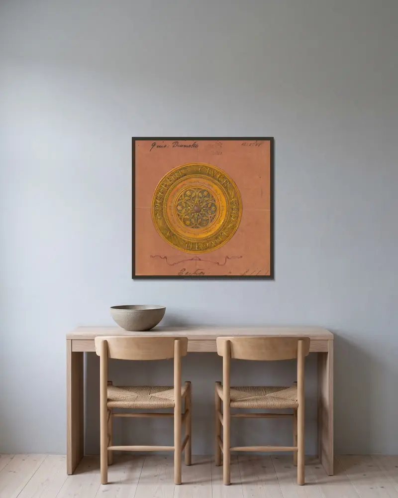 Design utförd för Jones and Willis, metall- och träarbetare och kyrkomöbeltillverkare i Birmingham och London, 6 av George Edmund Street inramad på en vägg