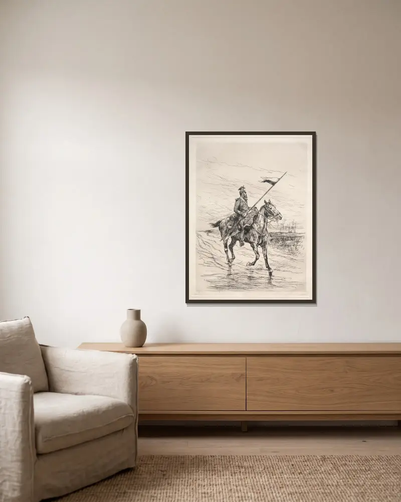 Ein Ulan von Jean-Baptiste Édouard Detaille gerahmt an einer Wand
