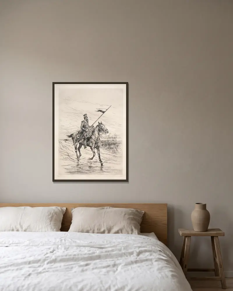 Ein Ulan von Jean-Baptiste Édouard Detaille gerahmt an einer Wand