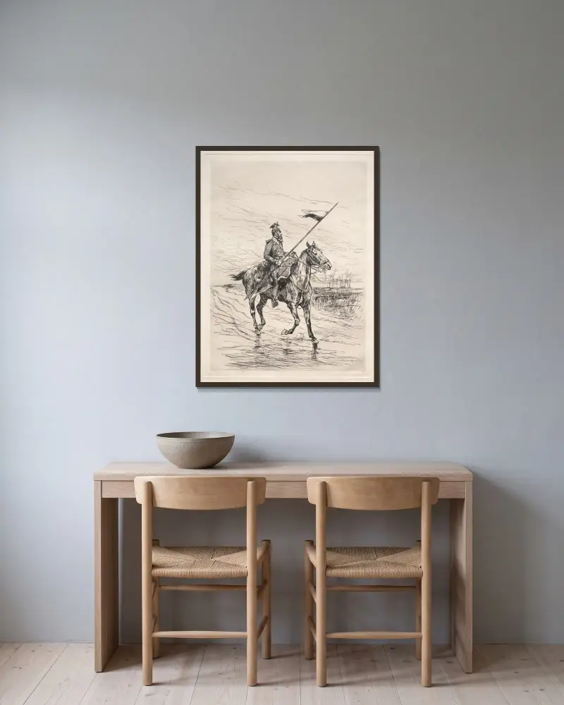 Ein Ulan von Jean-Baptiste Édouard Detaille gerahmt an einer Wand
