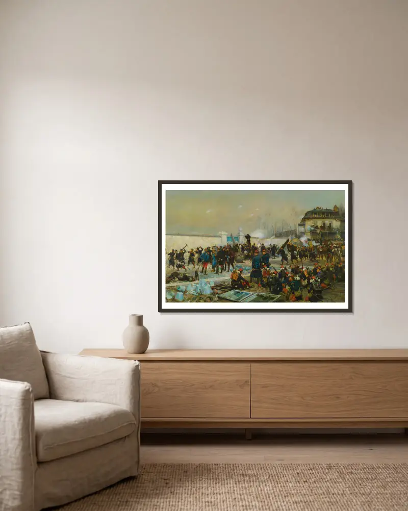 Champigny Décembre 1870 av Jean-Baptiste Édouard Detaille inramad på en vägg