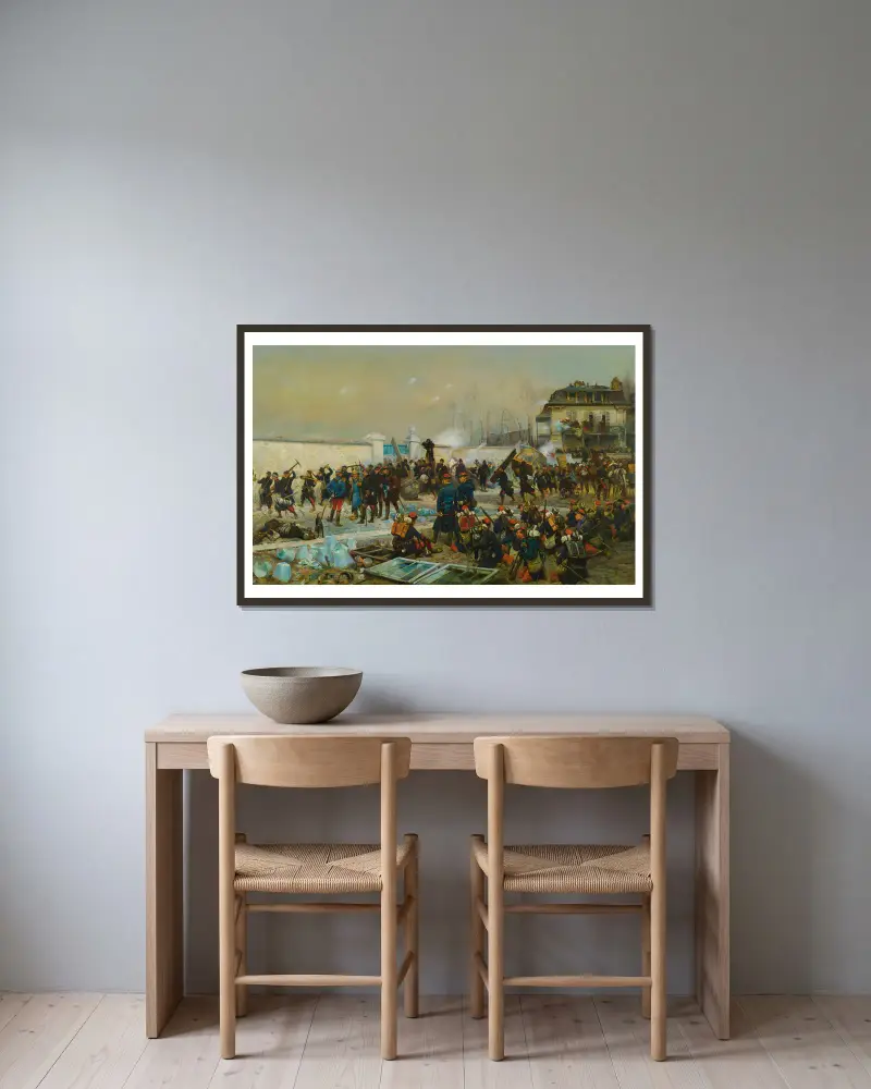 Champigny Décembre 1870 av Jean-Baptiste Édouard Detaille inramad på en vägg