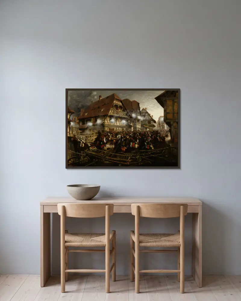 Angriff des 9. Kürassier-Regiments im Dorf Morsbronn von Jean-Baptiste Édouard Detaille gerahmt an einer Wand