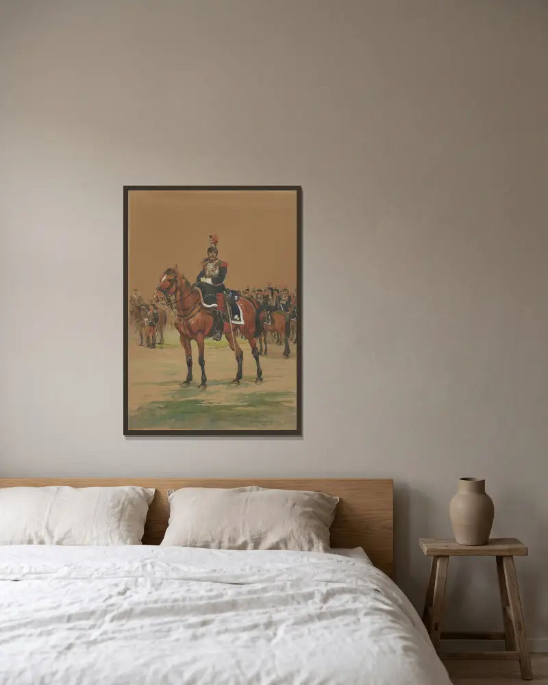 Fransk kyrassiär av Jean-Baptiste Édouard Detaille inramad på en vägg