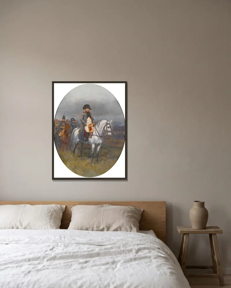Napoleon On Horseback av Jean-Baptiste Édouard Detaille inramad på en vägg