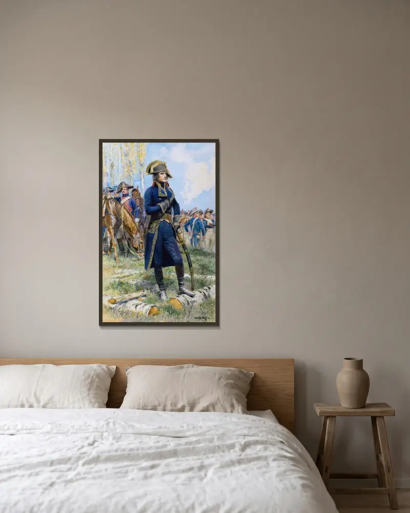 Napoleon med sina trupper av Jean-Baptiste Édouard Detaille inramad på en vägg