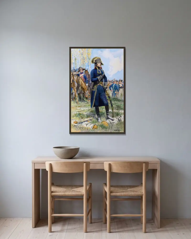 Napoleon med sina trupper av Jean-Baptiste Édouard Detaille inramad på en vägg