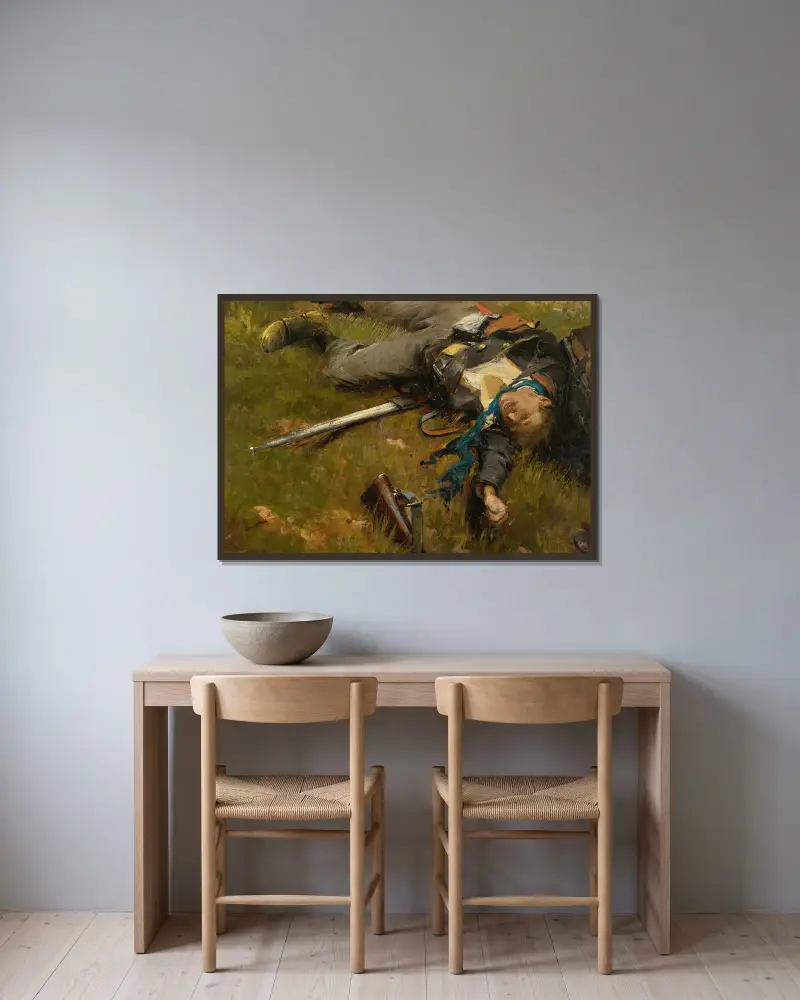 Soldat (Mobile Tué) von Jean-Baptiste Édouard Detaille gerahmt an einer Wand