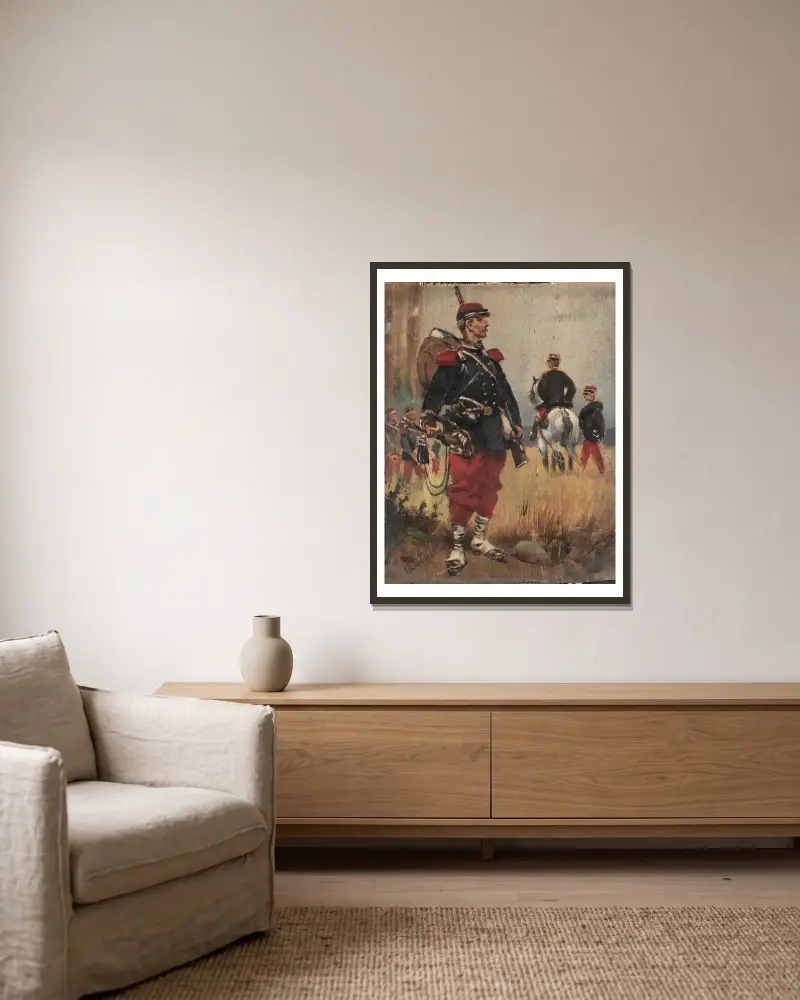 Soldaten von Jean-Baptiste Édouard Detaille gerahmt an einer Wand