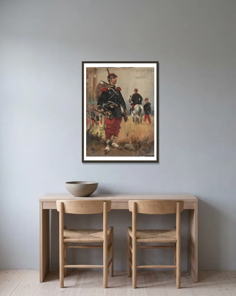 Soldaten von Jean-Baptiste Édouard Detaille gerahmt an einer Wand