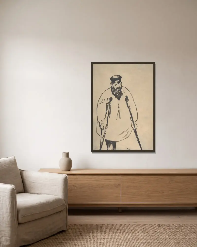 A Man on Crutches av Édouard Manet inramad på en vägg