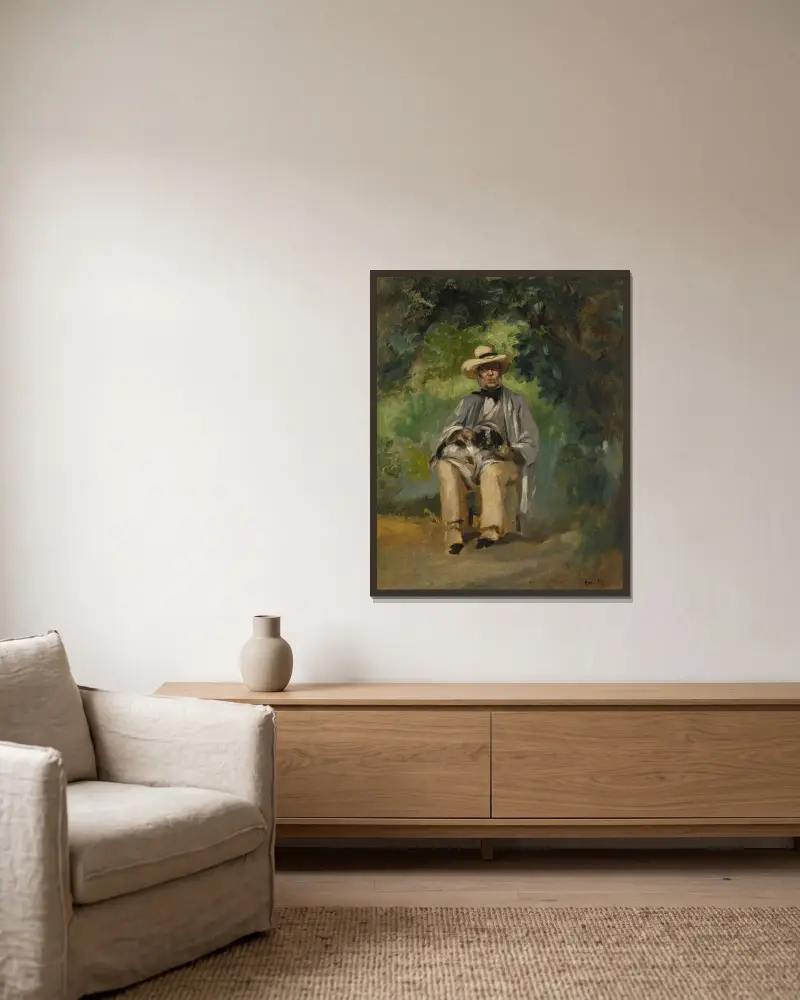 Ambroise Adam dans le jardin à Pressagny av Édouard Manet inramad på en vägg