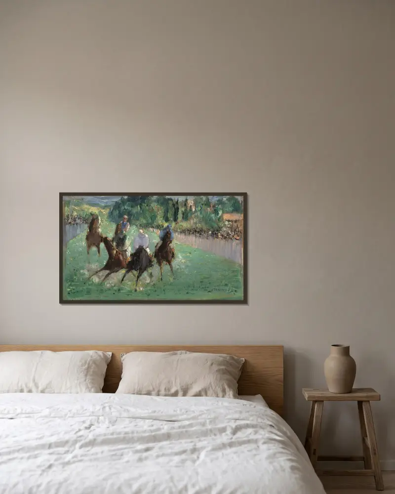 Bei den Pferderennen von Édouard Manet gerahmt an einer Wand