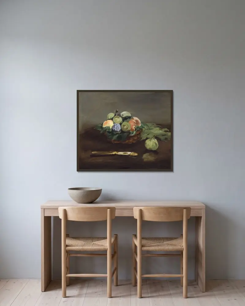 Basket of Fruit av Édouard Manet inramad på en vägg