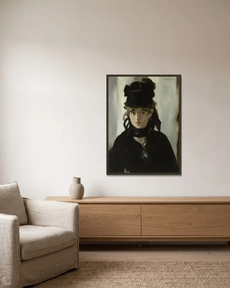 Berthe Morisot With A Bouquet Of Violets av Édouard Manet inramad på en vägg