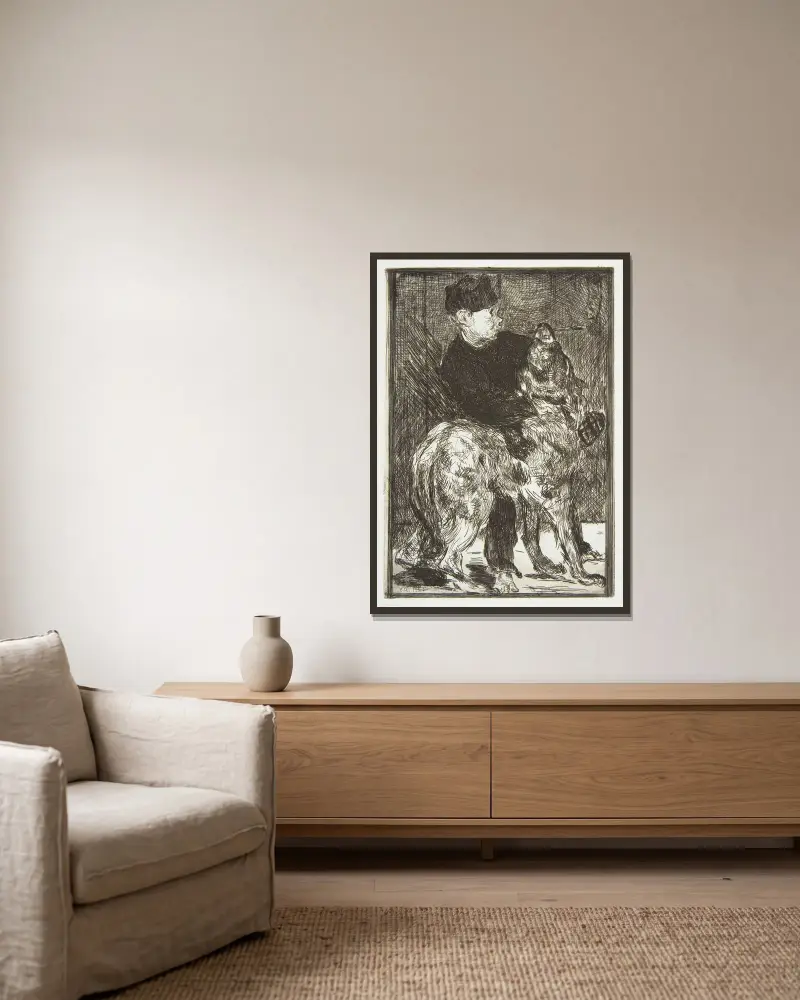 Junge mit Hund von Édouard Manet gerahmt an einer Wand