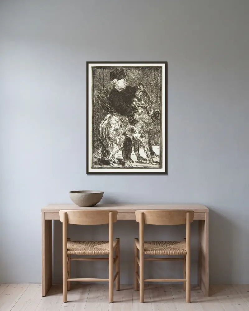 Junge mit Hund von Édouard Manet gerahmt an einer Wand