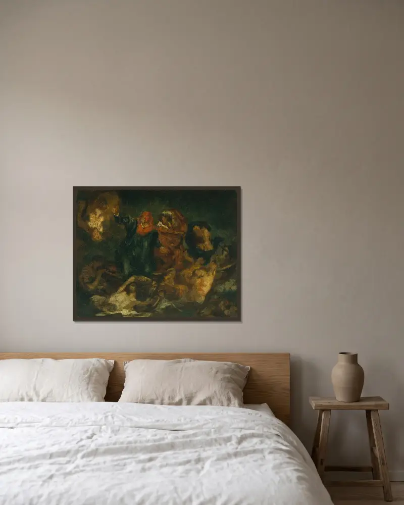 Copy after Delacroix’s ‘Bark of Dante’ av Édouard Manet inramad på en vägg
