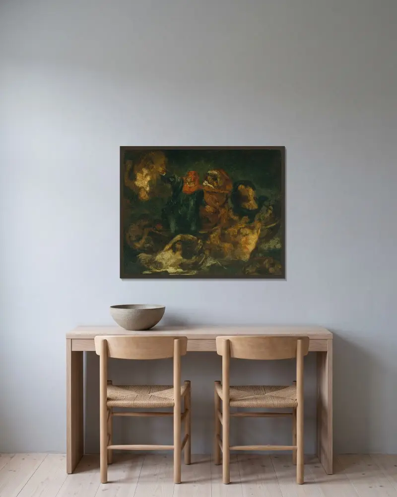 Copy after Delacroix’s ‘Bark of Dante’ av Édouard Manet inramad på en vägg