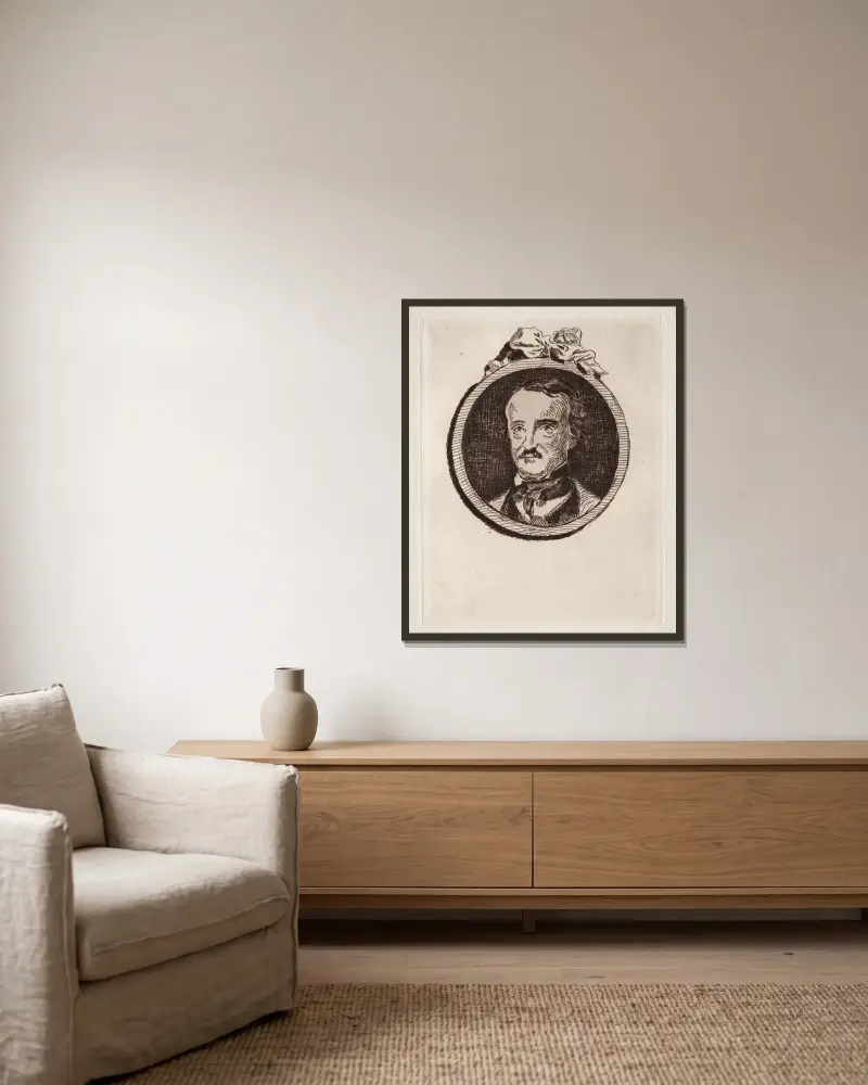 Edgar Allan Poe von Édouard Manet gerahmt an einer Wand