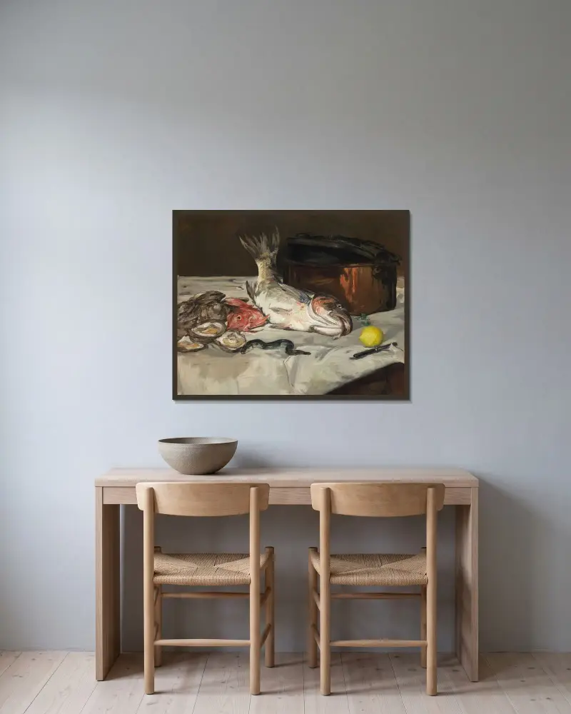 Fisch (Stillleben) von Édouard Manet gerahmt an einer Wand
