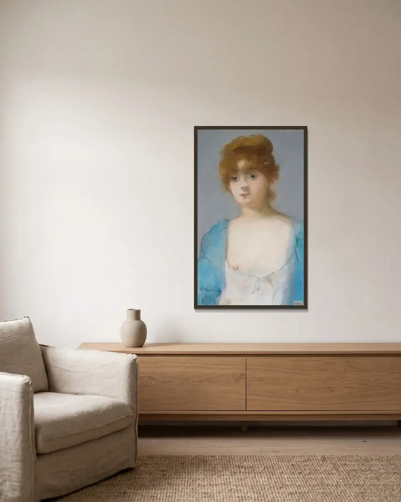 Jeune Fille En Déshabillé av Édouard Manet inramad på en vägg