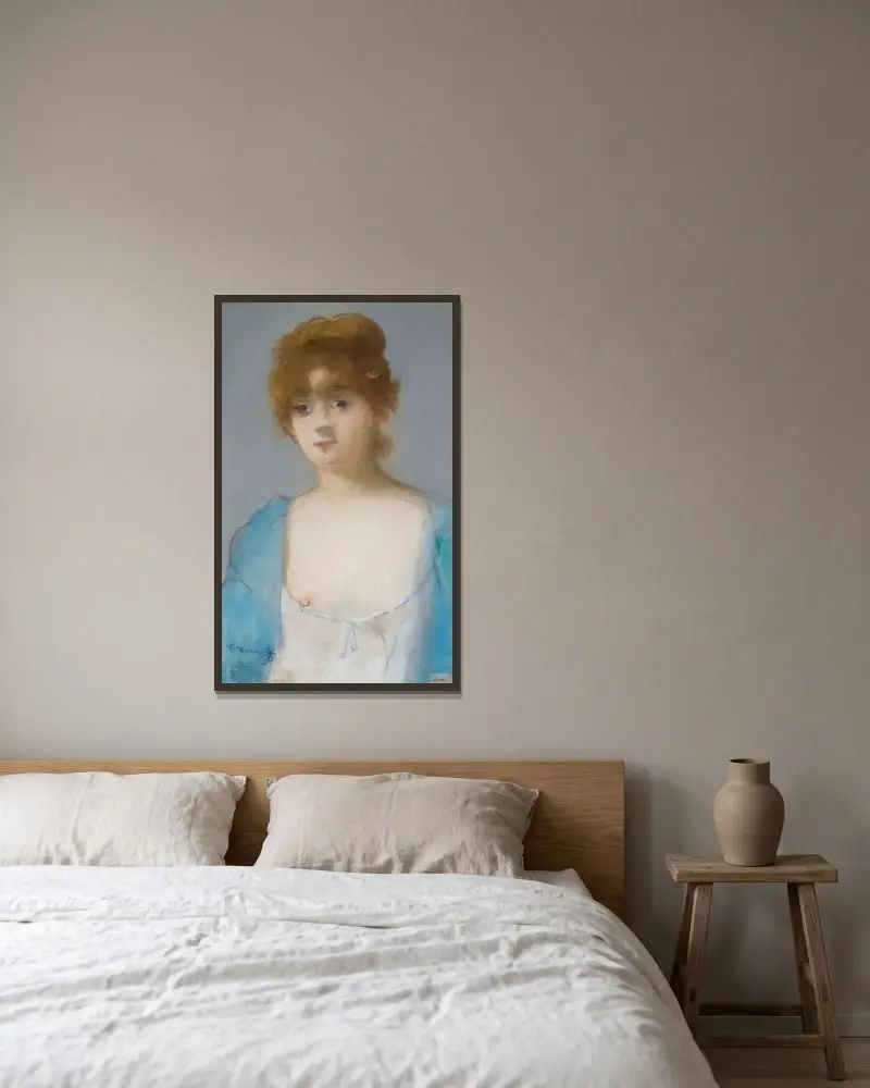 Jeune Fille En Déshabillé av Édouard Manet inramad på en vägg