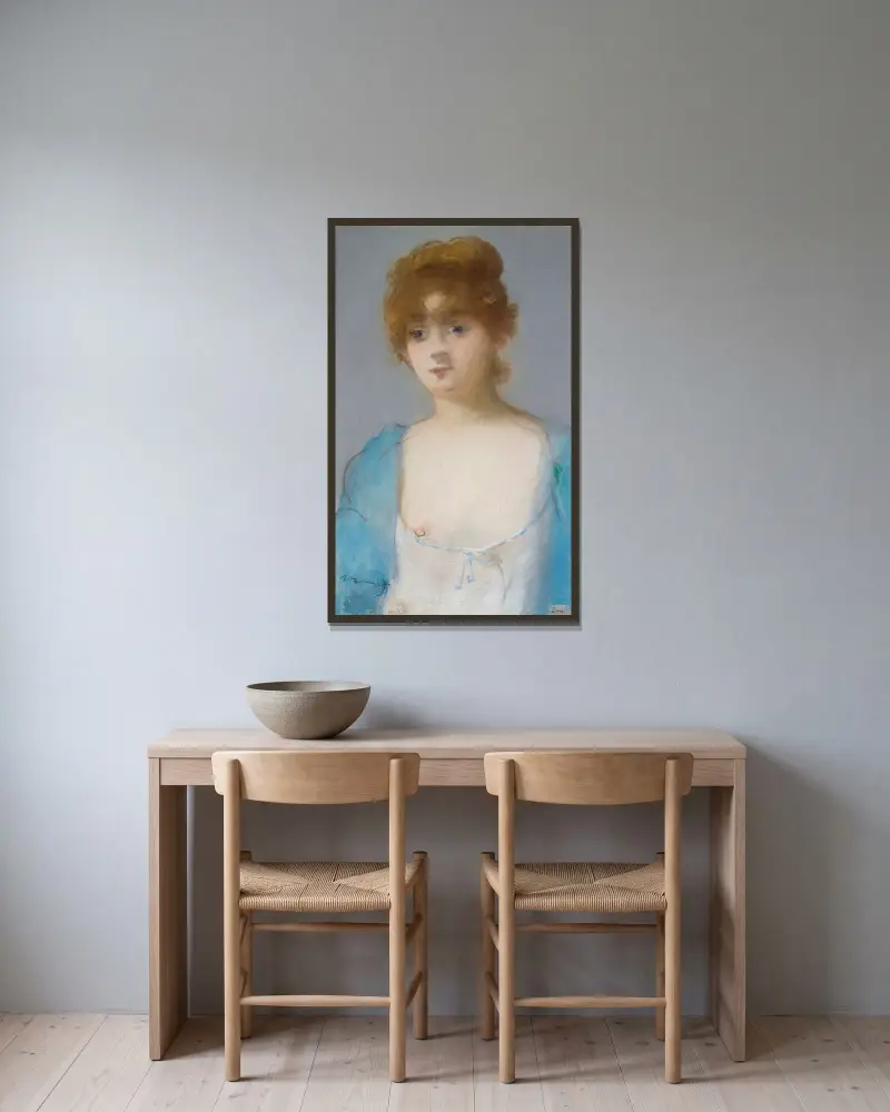 Jeune Fille En Déshabillé av Édouard Manet inramad på en vägg