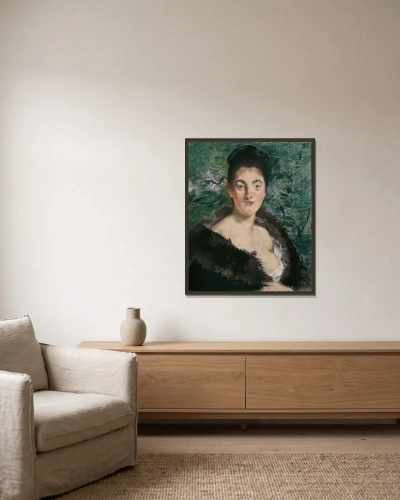 Dame im Pelz von Édouard Manet gerahmt an einer Wand