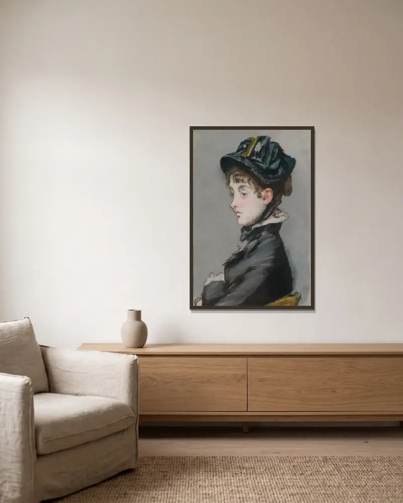 Madame Guillemet av Édouard Manet inramad på en vägg