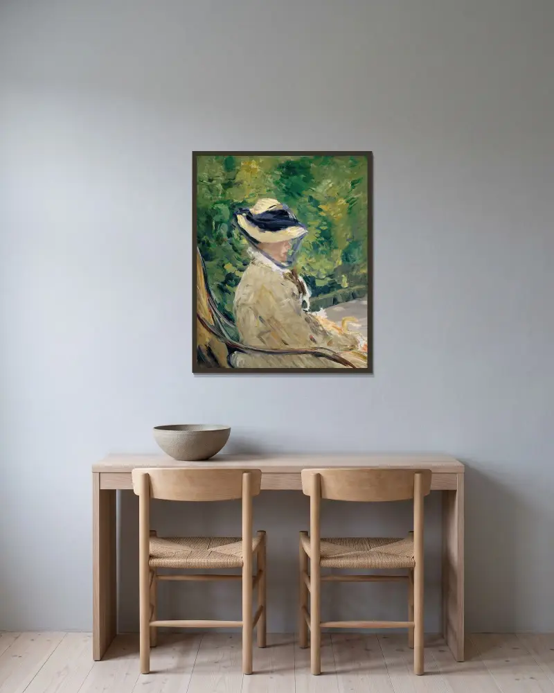 Madame Manet (Suzanne Leenhoff, 1829–1906) at Bellevue av Édouard Manet inramad på en vägg