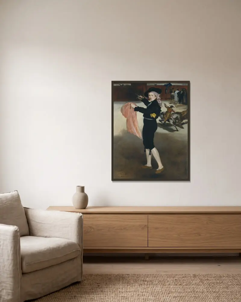 Mademoiselle V... i matadorkostym av Édouard Manet inramad på en vägg